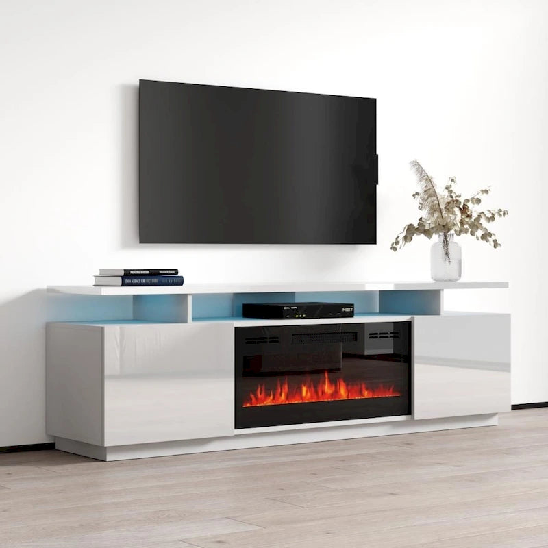 Meuble TV moderne avec insert de cheminée électrique