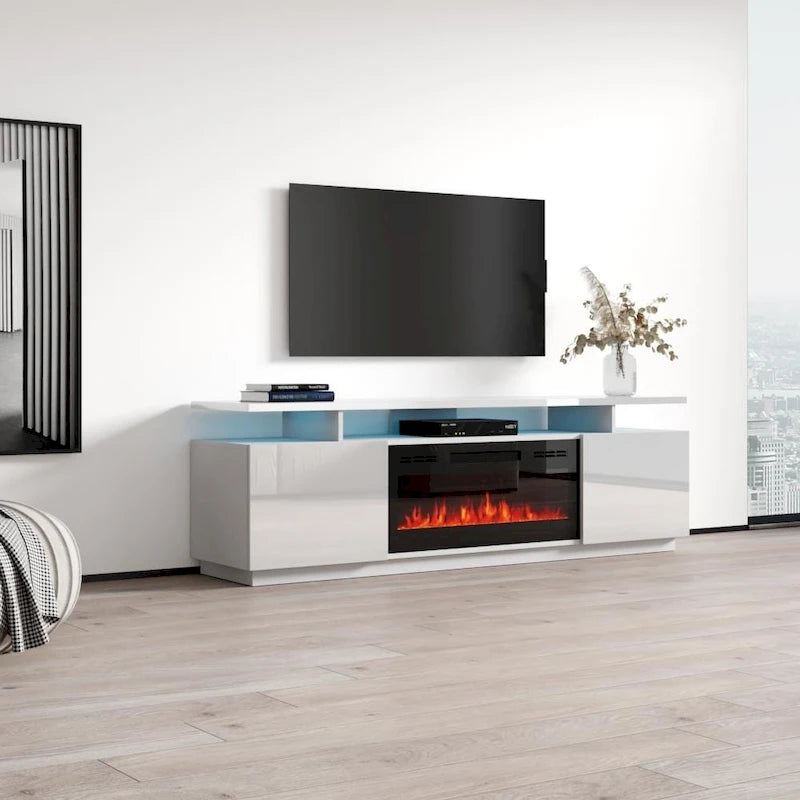 Meuble TV moderne avec insert de cheminée électrique