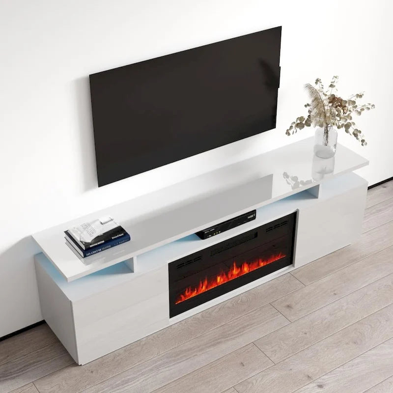 Meuble TV moderne avec insert de cheminée électrique
