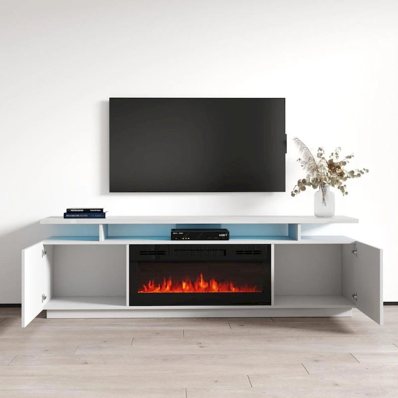Meuble TV moderne avec insert de cheminée électrique