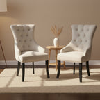 Set of 2 Alei Beige Fabric Dining Chair Wing Chair with Tufted Buttons