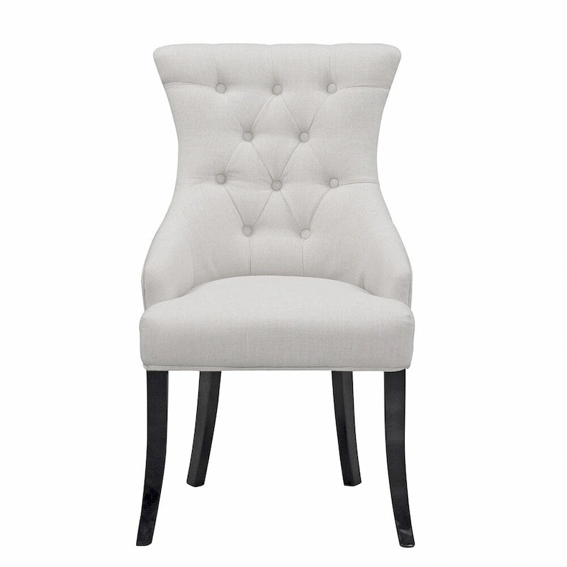 Chaise de salle à manger en tissu beige, fauteuil à oreilles avec boutons touffetés