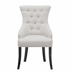 Chaise de salle à manger en tissu beige, fauteuil à oreilles avec boutons touffetés