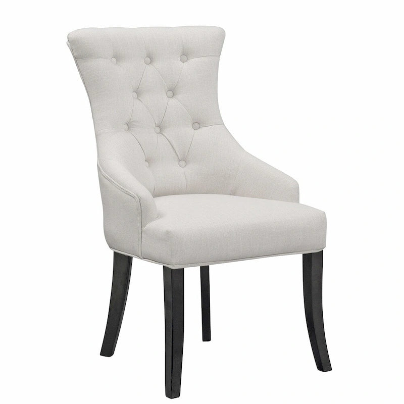 Chaise de salle à manger en tissu beige, fauteuil à oreilles avec boutons touffetés