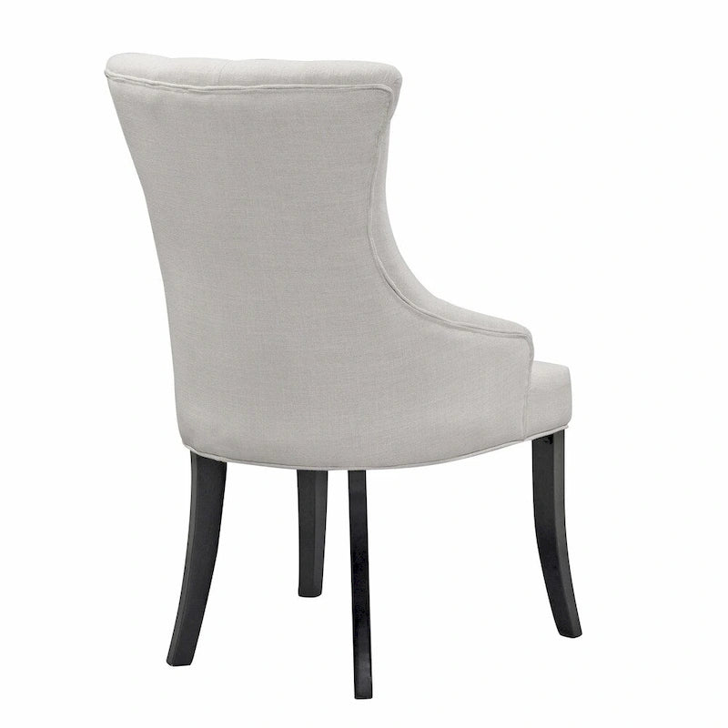 Chaise de salle à manger en tissu beige, fauteuil à oreilles avec boutons touffetés