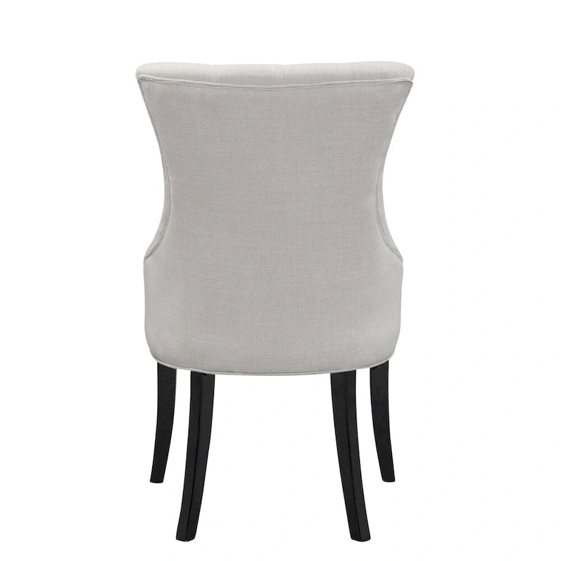 Chaise de salle à manger en tissu beige, fauteuil à oreilles avec boutons touffetés