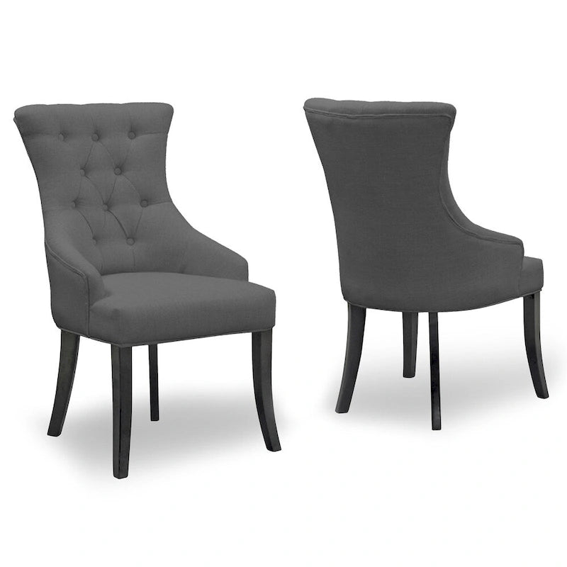 Chaise de salle à manger en tissu beige, fauteuil à oreilles avec boutons touffetés