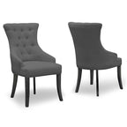 Chaise de salle à manger en tissu beige, fauteuil à oreilles avec boutons touffetés