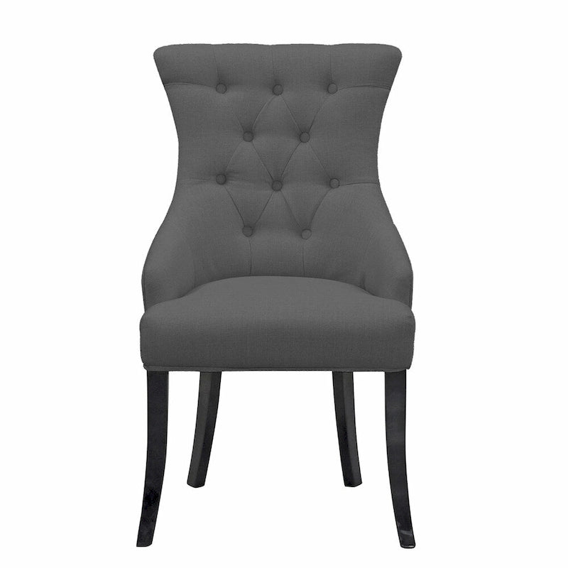 Chaise de salle à manger en tissu beige, fauteuil à oreilles avec boutons touffetés