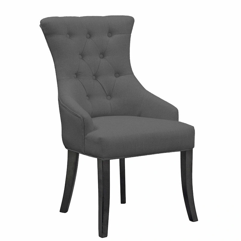 Chaise de salle à manger en tissu beige, fauteuil à oreilles avec boutons touffetés