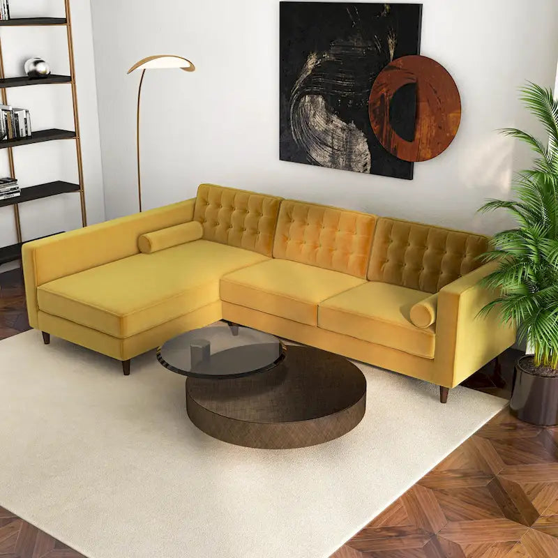 Canapé d'angle en velours capitonné moderne pour salon