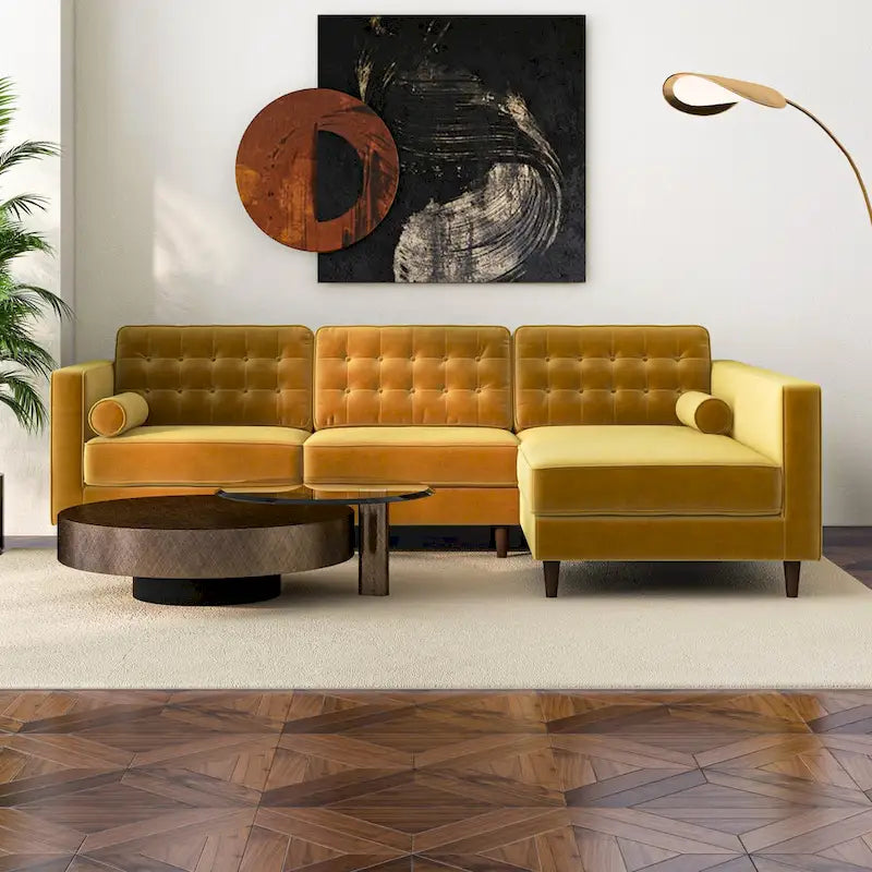 Canapé d'angle en velours capitonné moderne pour salon