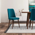Ensemble de salle à manger rectangulaire 9 pièces Addison Mid-Century avec 8 chaises de salle à manger en velours turquoise