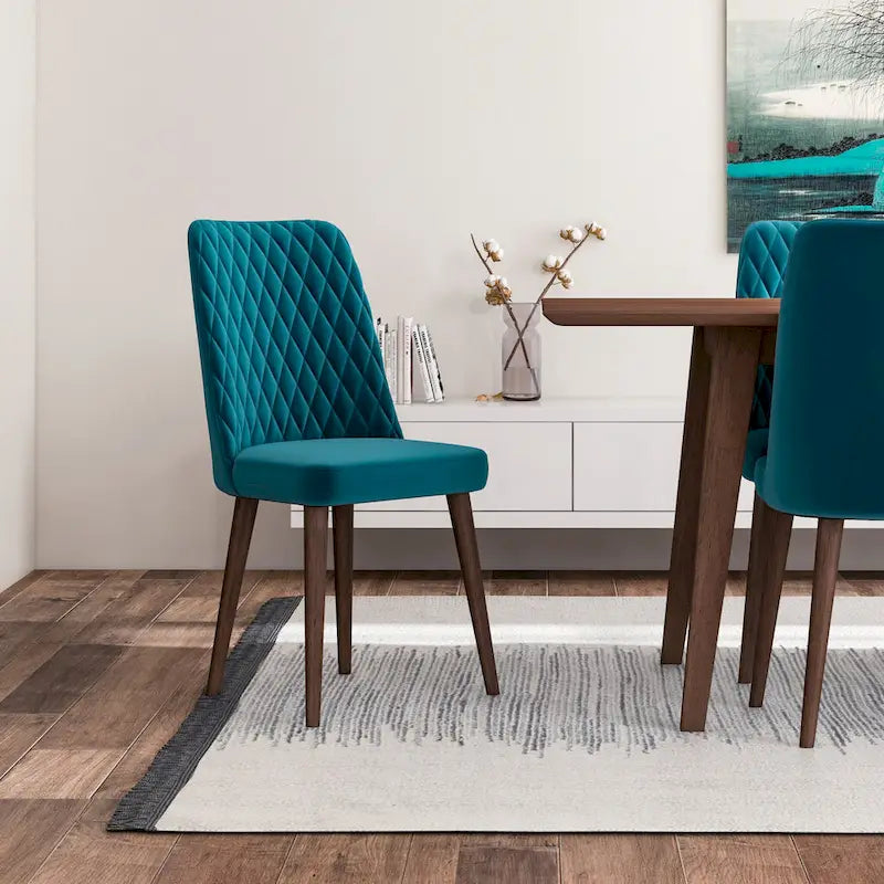 Ensemble de salle à manger rectangulaire 9 pièces Addison Mid-Century avec 8 chaises de salle à manger en velours turquoise