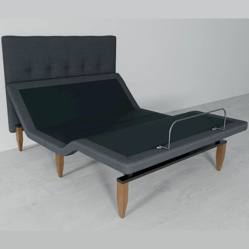 Sommier réglable avec tête de lit, télécommande sans fil, position zéro gravité, éclairage sous le lit, gris