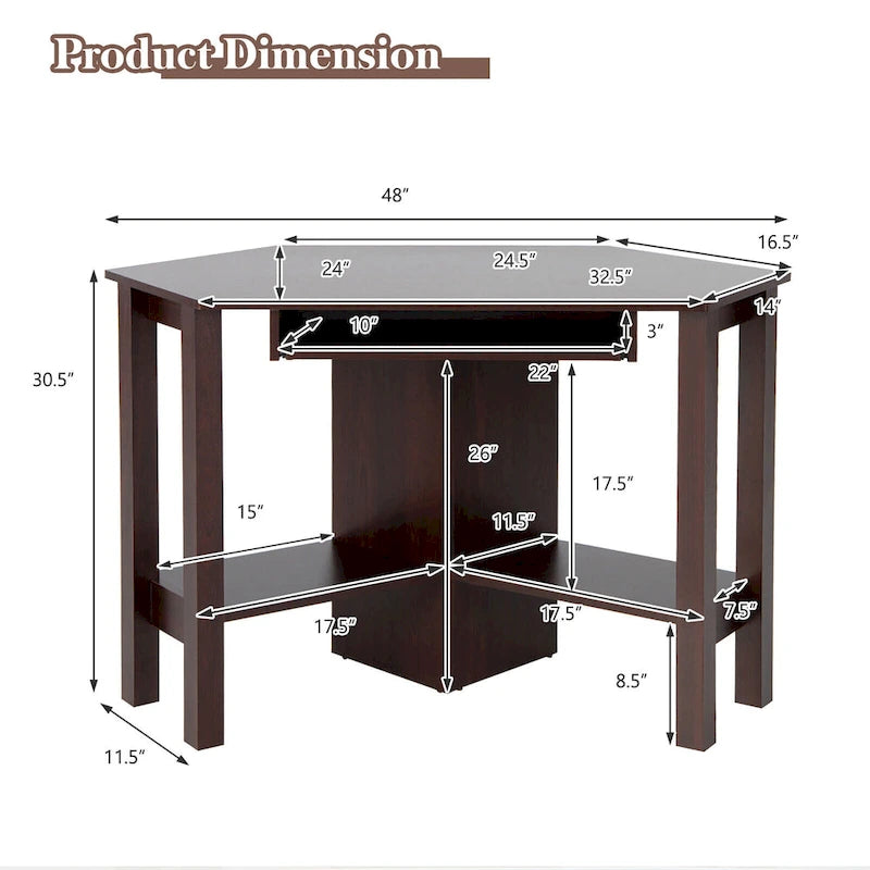 Bureau d'angle d'ordinateur en bois avec tiroir, table de bureau et d'étude