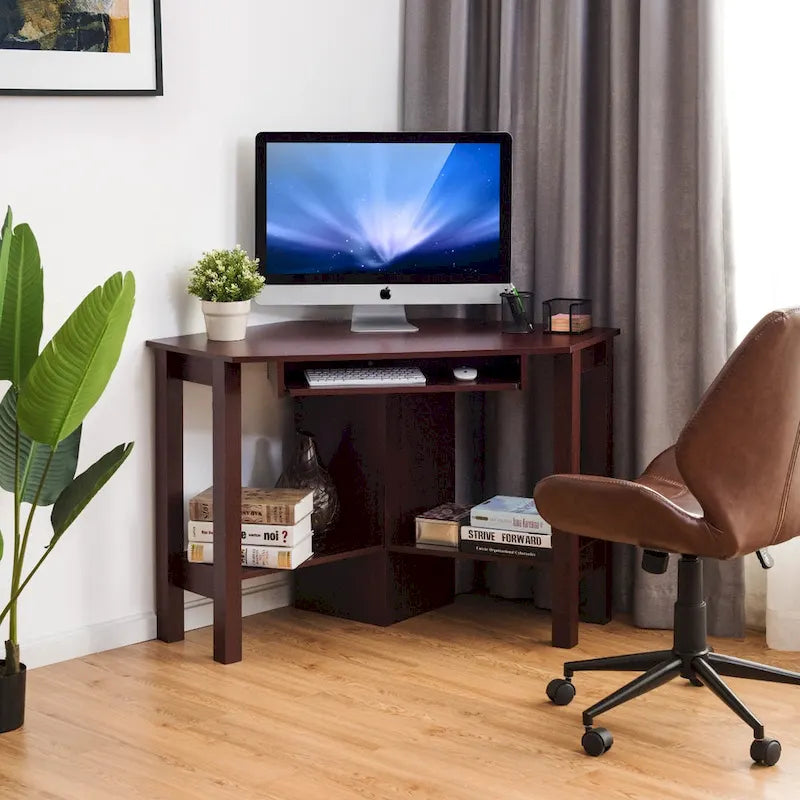 Bureau d'angle d'ordinateur en bois avec tiroir, table de bureau et d'étude