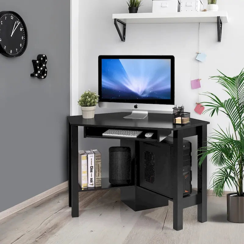 Bureau d'angle d'ordinateur en bois avec tiroir, table de bureau et d'étude