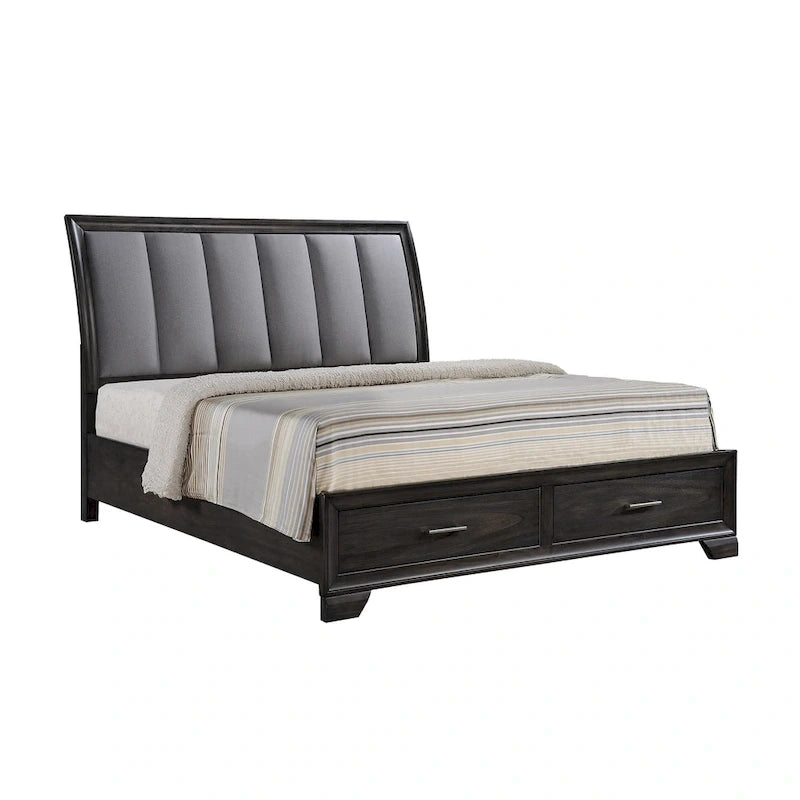Lit plateforme en tissu de rangement gris
