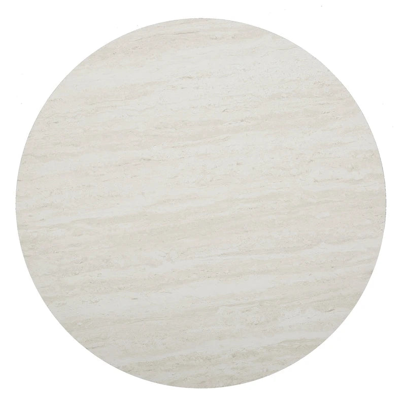 Table basse ronde moderne en similicuir marbre avec piètement géométrique doré