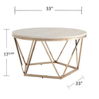 Table basse ronde moderne en similicuir marbre avec piètement géométrique doré