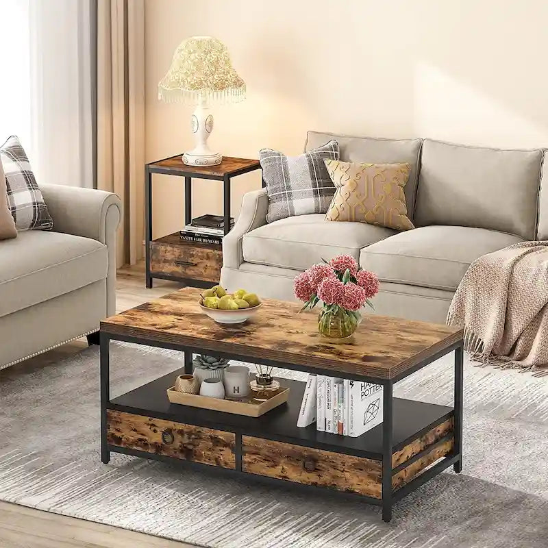 Table Basse Mid-Century avec Rangement Ouvert et Meuble pour Salon