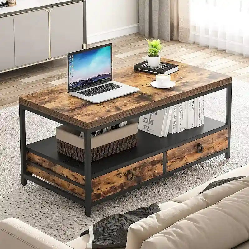 Table Basse Mid-Century avec Rangement Ouvert et Meuble pour Salon
