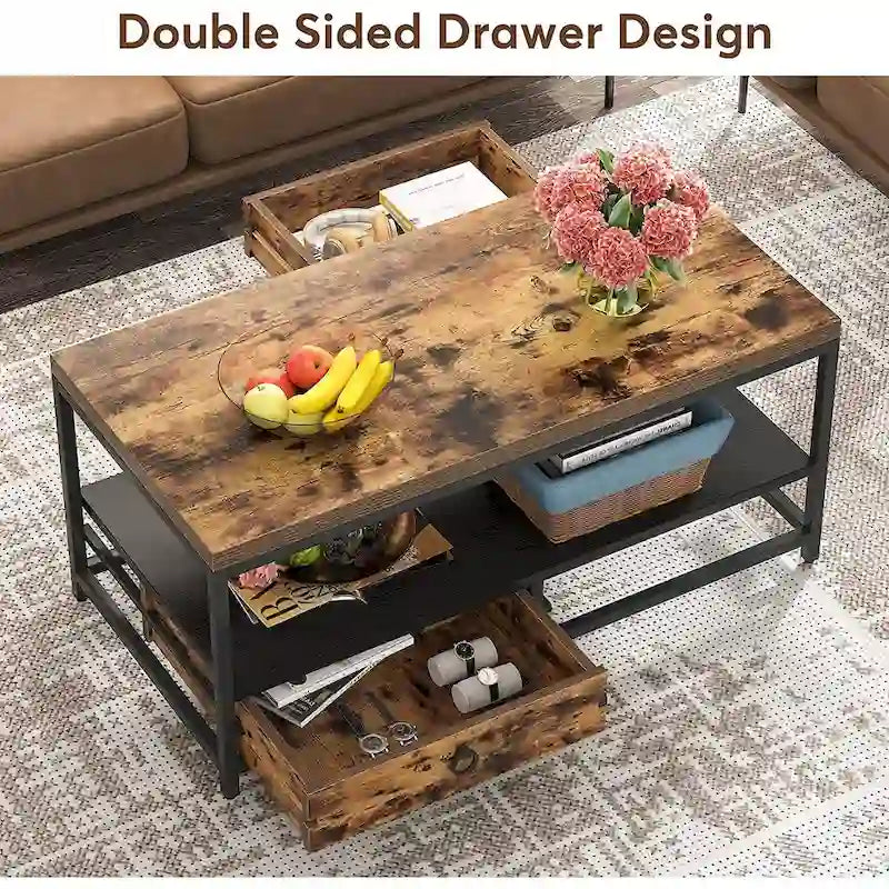 Table Basse Mid-Century avec Rangement Ouvert et Meuble pour Salon