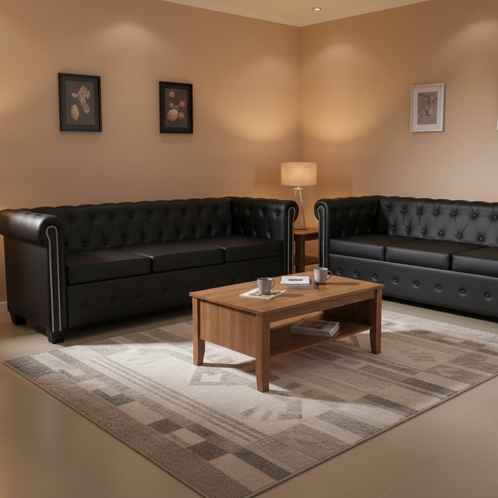 vidaXL Chesterfield Sofa Set 2-Seater and 3-Seater Black Faux Leather