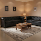 vidaXL Chesterfield Sofa Set 2-Seater and 3-Seater Black Faux Leather