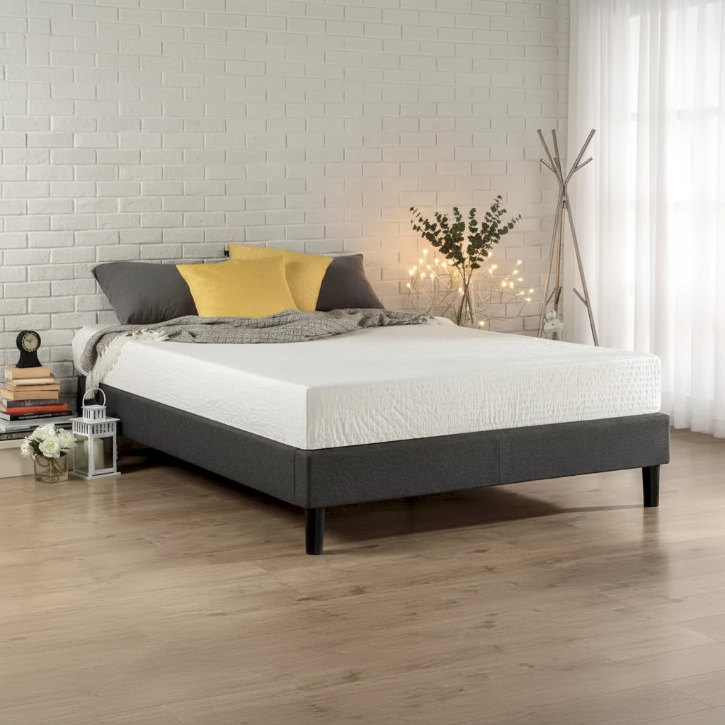 Lit plateforme rembourré gris moderne grand format