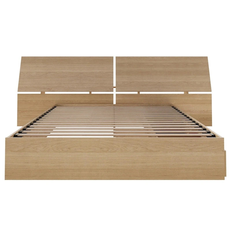 Lit coffre avec tête de lit panoramique, Érable naturel