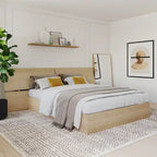 Lit coffre avec tête de lit panoramique, Érable naturel