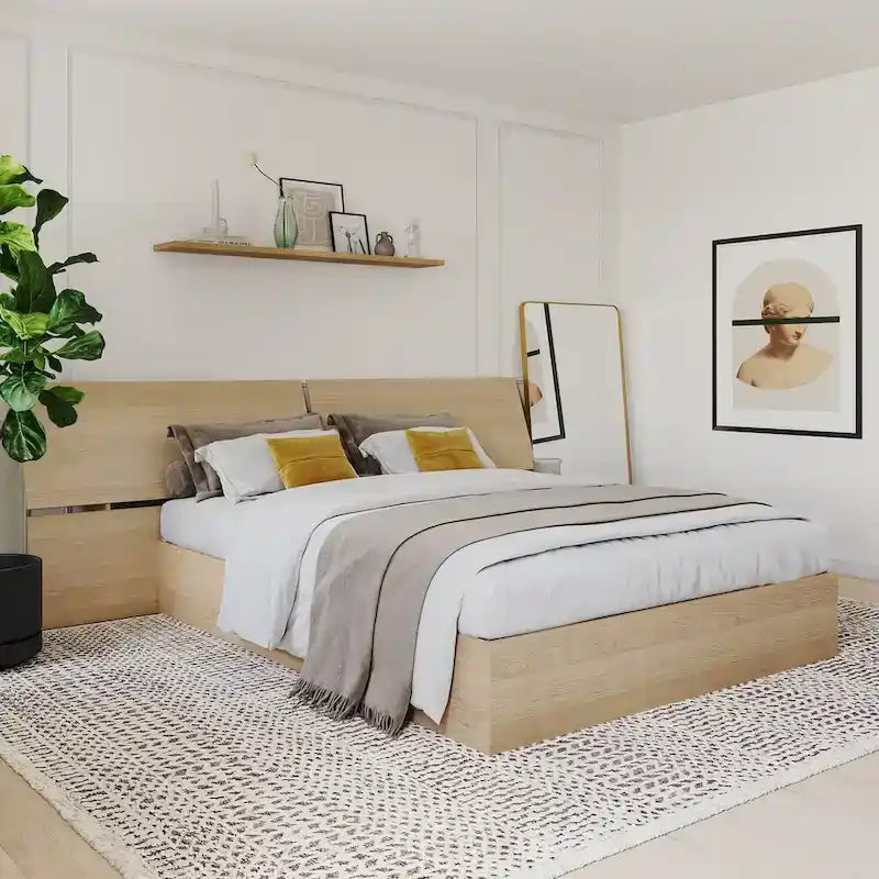 Lit coffre avec tête de lit panoramique, Érable naturel