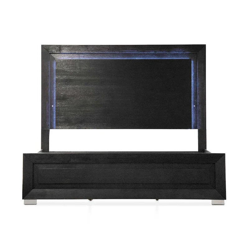 Lit en panneau de bois massif noir moderne avec tête de lit lumineuse à LED