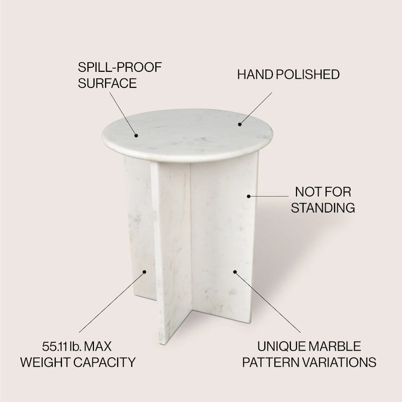 Table d'appoint en marbre naturel contemporain faite à la main en forme de X de 17,75