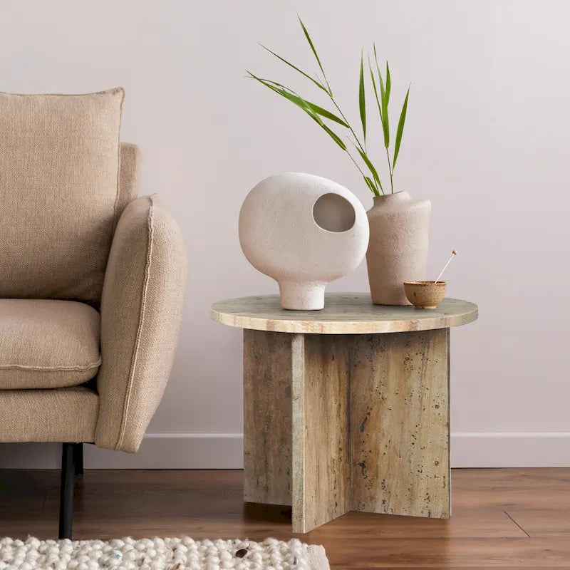 Table d'appoint en marbre naturel contemporain faite à la main en forme de X de 17,75