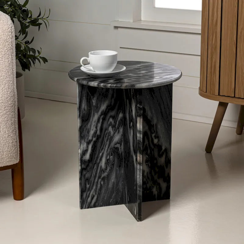 Table d'appoint en marbre naturel contemporain faite à la main en forme de X de 17,75