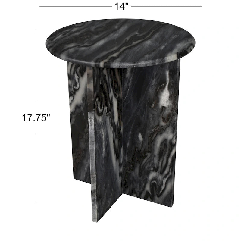 Table d'appoint en marbre naturel contemporain faite à la main en forme de X de 17,75