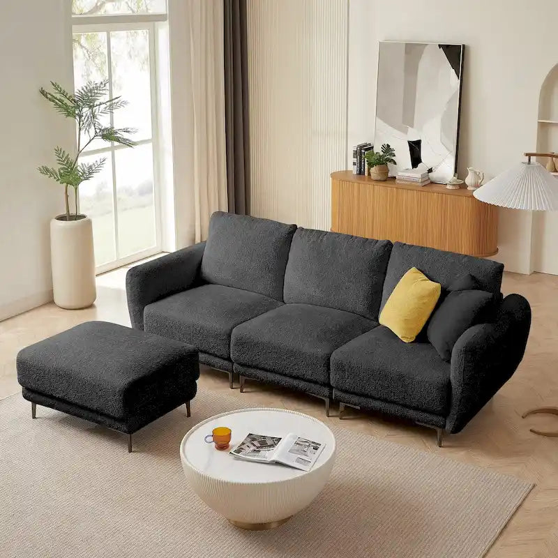 Canapé d'angle modulable, canapé 3 places en L avec tissu d'agneau