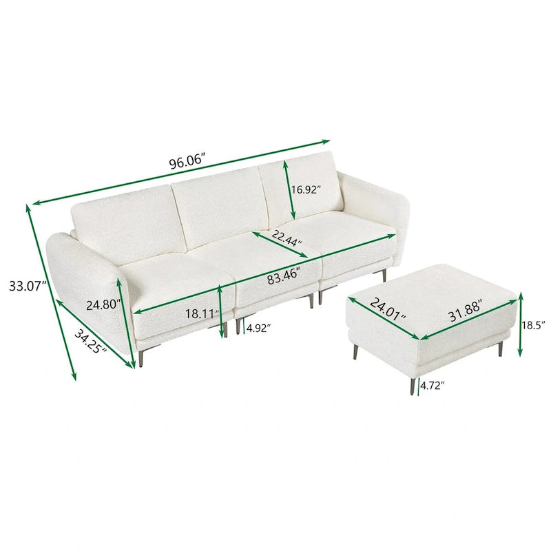 Canapé d'angle modulable, canapé 3 places en L avec tissu d'agneau