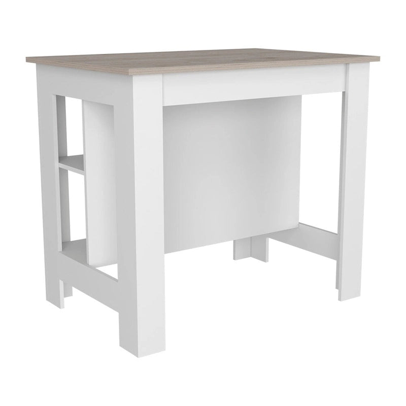 Îlot de cuisine antibactérien Dozza, trois étagères, finition gris clair/blanc
