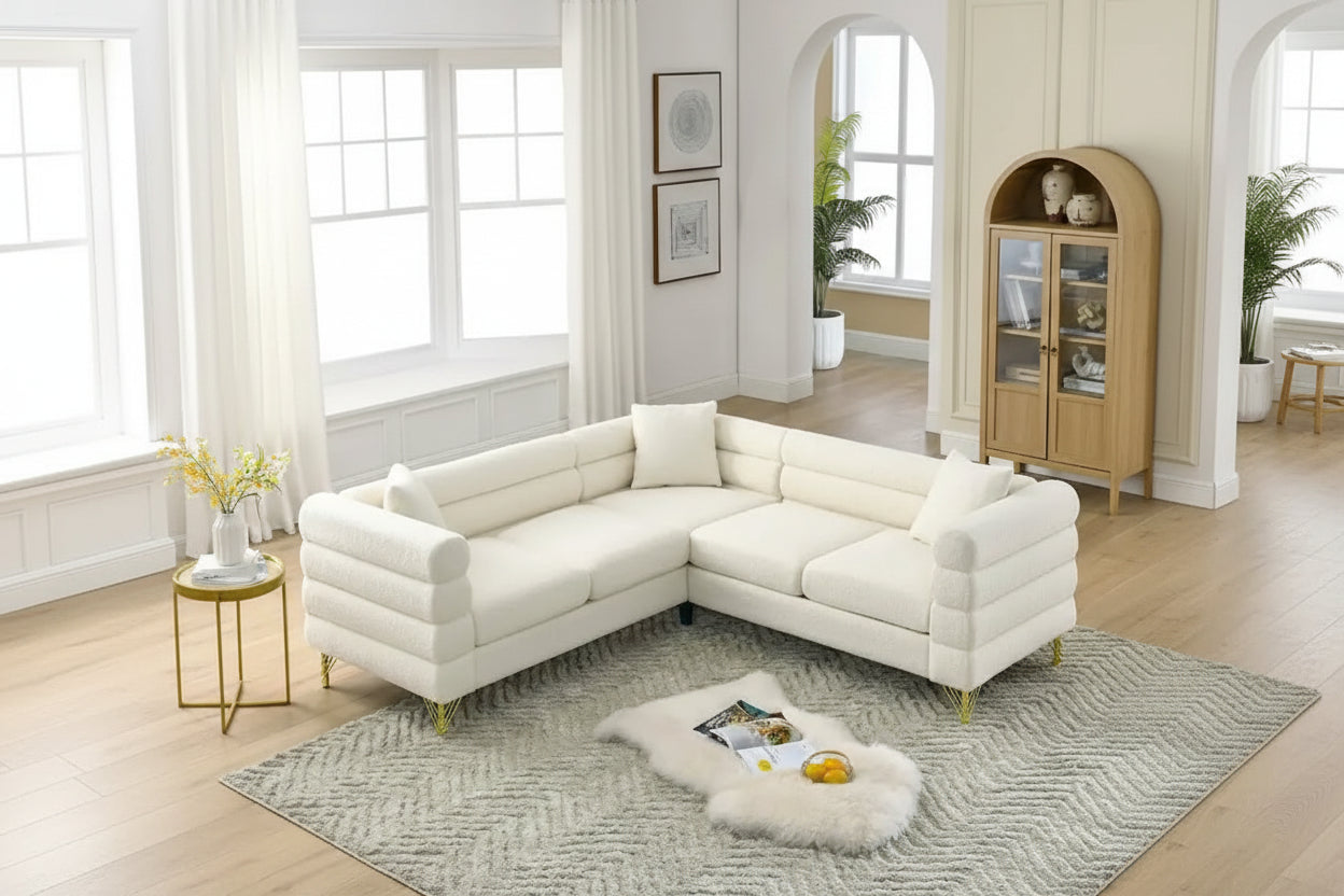 Canapé d'angle moderne en tissu Teddy - 2, 3 ou 4 places
