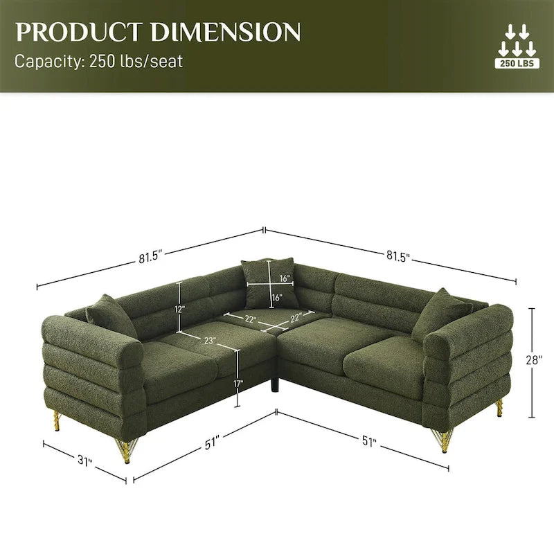 Canapé d'angle moderne en tissu Teddy - 2, 3 ou 4 places