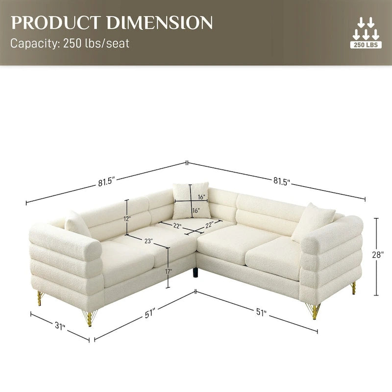 Canapé d'angle moderne en tissu Teddy - 2, 3 ou 4 places