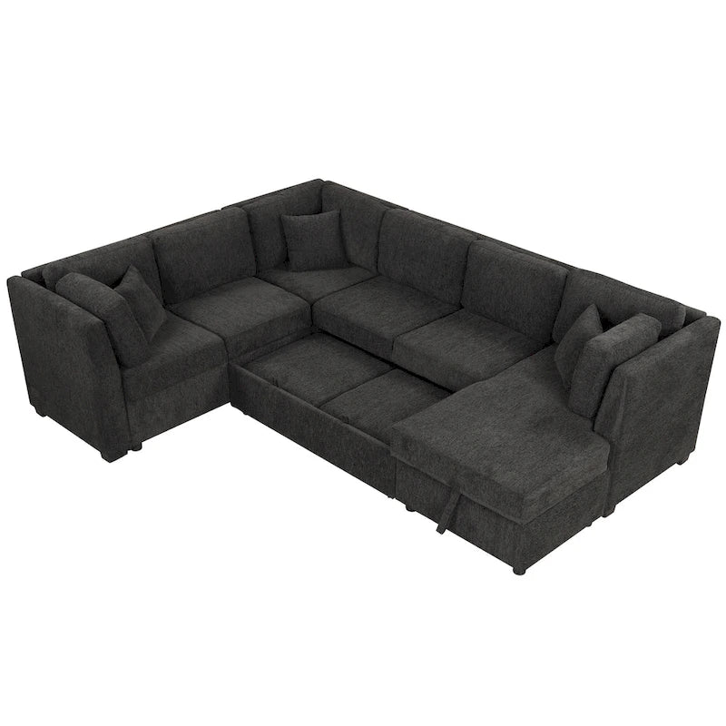 Canapé d'angle convertible avec méridienne de rangement