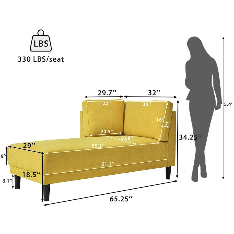 Canapé d'angle en tissu de lin 165 cm avec méridienne, convertible