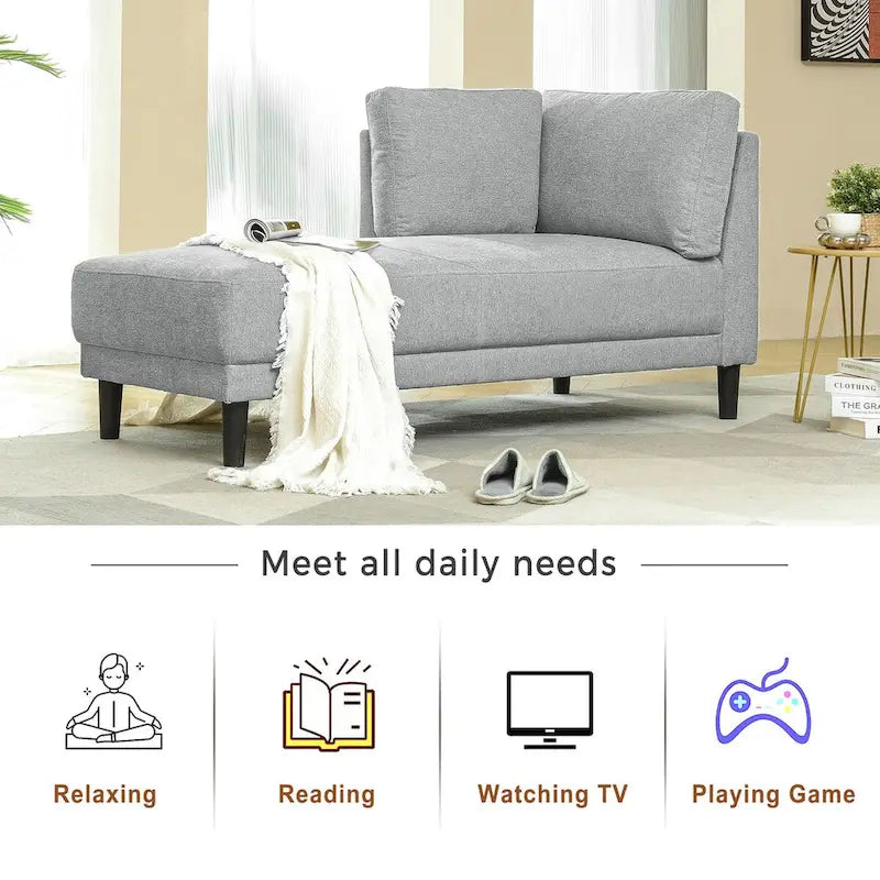 Canapé d'angle en tissu de lin 165 cm avec méridienne, convertible