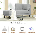 Canapé d'angle en tissu de lin 165 cm avec méridienne, convertible