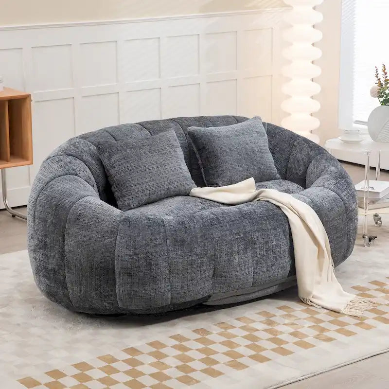 Canapé deux places pouf à dossier haut en chenille, confortable et durable